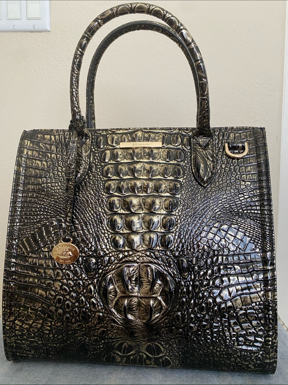 Brahmin Onyx Sarasota Black with Gold Hardware, large Caroline